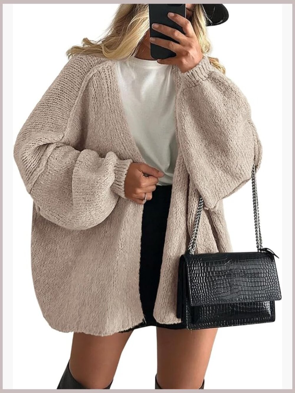 Oversized Cardigan Sweater Long Lantern Sleeve Open Front Knit Lightweight